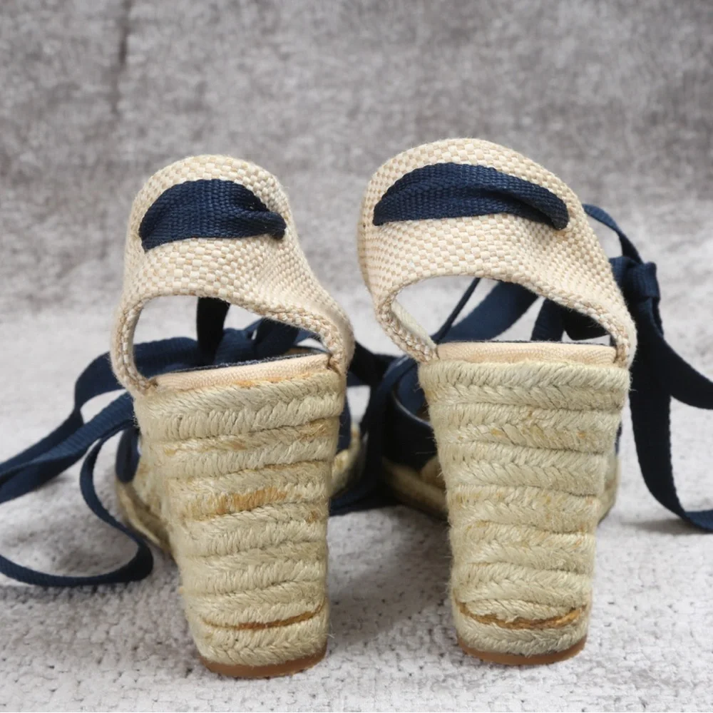 🎤🎉 Tommy Hilfiger “Tiffany” Canvas Strappy Espradille Wedge Shoes Sz 7.5 - Picture 6 of 9